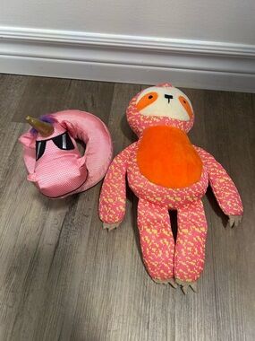 Pink & Orange Plush Sloth Toy for Kids - Soft Cuddly Playmate